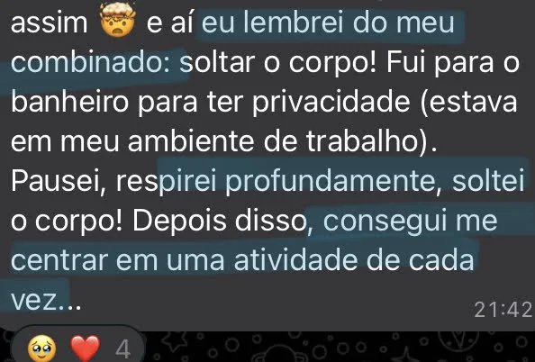 Depoimento sobre soltar o corpo durante o trabalho