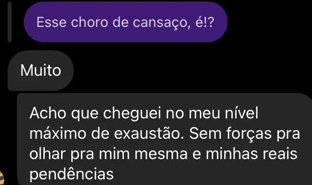 Depoimento sobre exaustão e recuperação do bem-estar