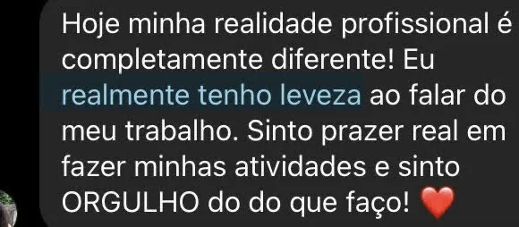 Depoimento sobre mudança de carreira e presença