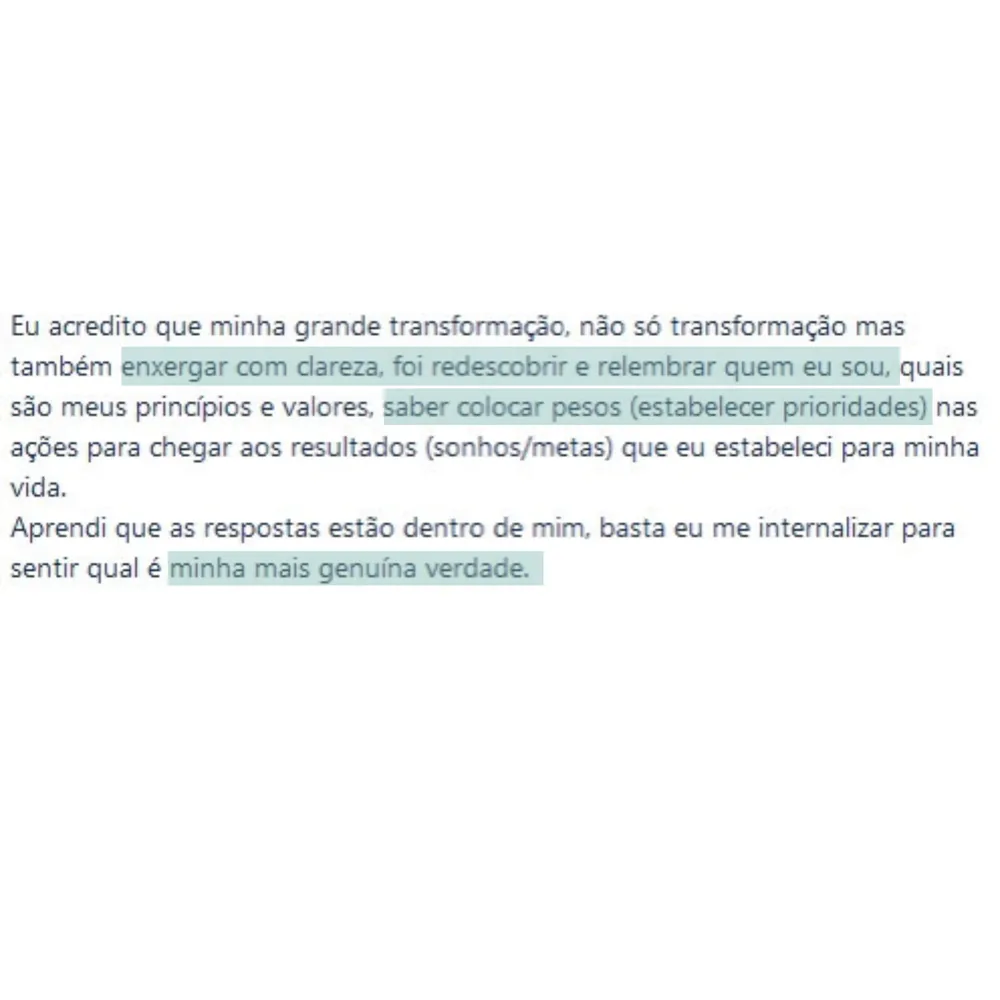 Depoimento sobre reconexão com a própria essência